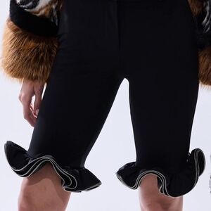 AKIRA Black Ruffle-Hem Capris